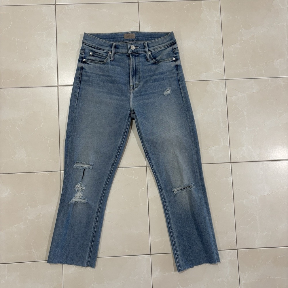 Mother Jeans Mid Rise Dazzler Ankle Fray 25 Medium Blue Wash Denim Pants